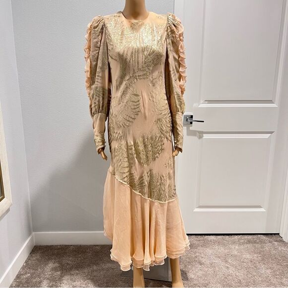 Judy Hornby Couture 1980s Ruffled 100% Silk Peach Dress Bias Cut Vintage Sz 14 - Picture 3 of 14